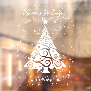 Seasons Greetings Christmas Tree with Stars Snows