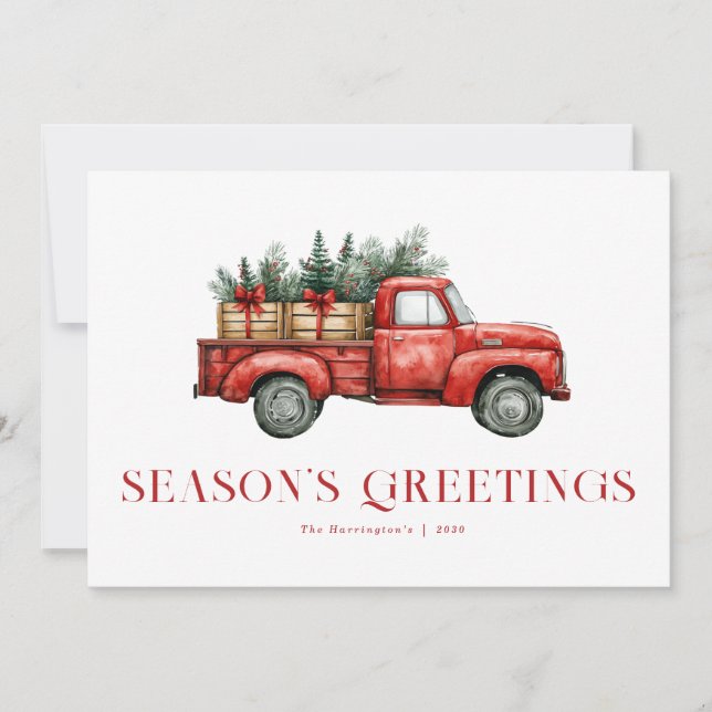Season's Greetings Christmas Truck Holiday Card (Front)