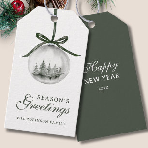 Seasons Greetings Christmas Watercolor Ornament Gift Tags