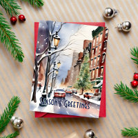 Seasons greetings Christmas winter street New York
