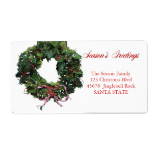 Season's Greetings Christmas wreath Holiday Label