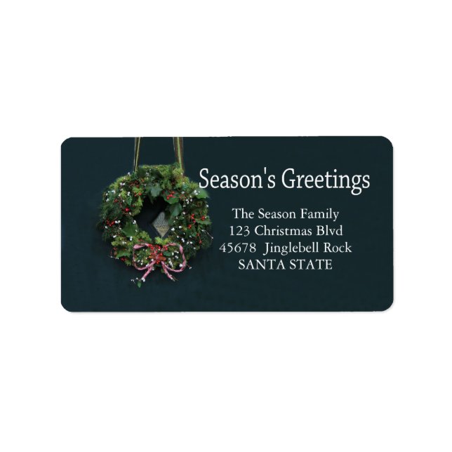 Season's Greetings Christmas wreath Holiday Label (Front)