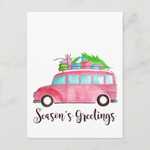 Season's Greetings Classic Car Watercolor Postcard