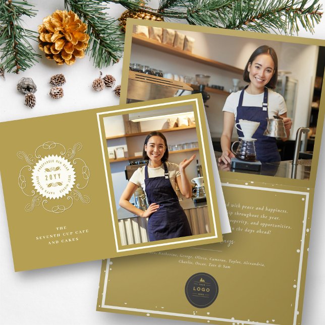 Season's Greetings Classic Seal Photo Business Holiday Card (Creator Uploaded)