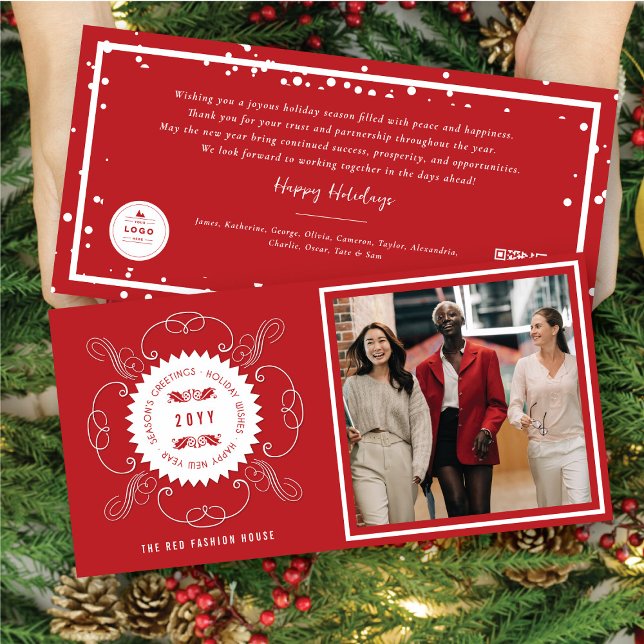 Season's Greetings Classic Seal Photo Business Holiday Card (Creator Uploaded)