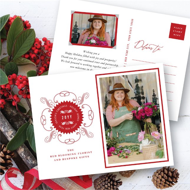 Season's Greetings Classic Seal Photo Business Holiday Postcard (Creator Uploaded)