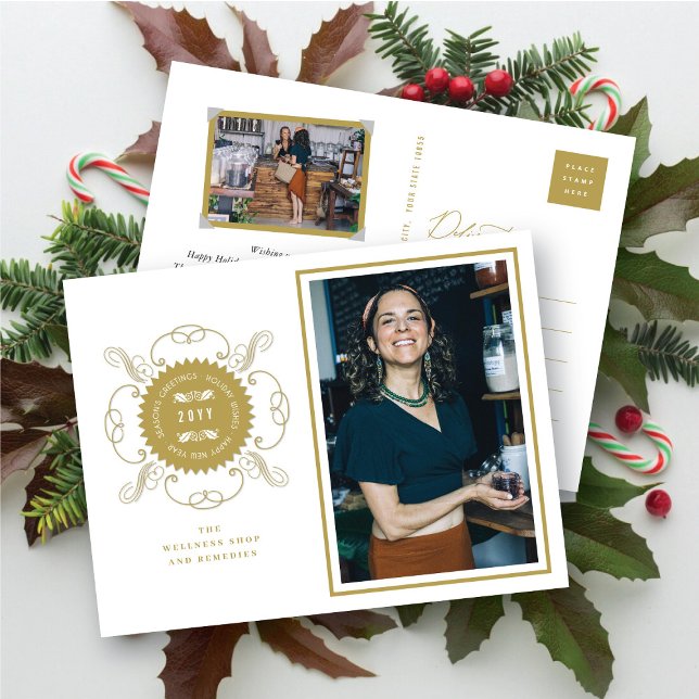Season's Greetings Classic Seal Photo Business Holiday Postcard (Creator Uploaded)