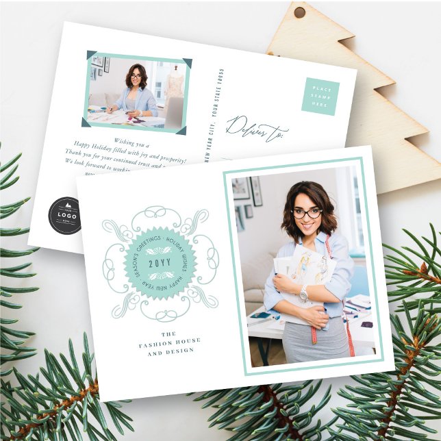 Season's Greetings Classic Seal Photo Business Holiday Postcard (Creator Uploaded)
