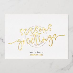 Seasons Greetings Company Logo Overlay Luxury Real Foil Holiday Card