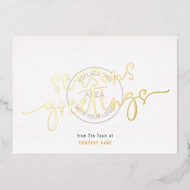 Seasons Greetings Company Logo Overlay Luxury Real Foil Holiday Card (Front)