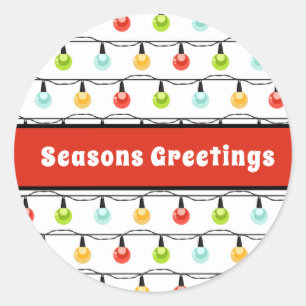Seasons Greetings   Cute Christmas Lights Strings  Classic Round Sticker