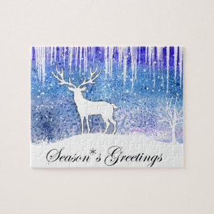 Season's Greetings Deer Scene Jigsaw Puzzle