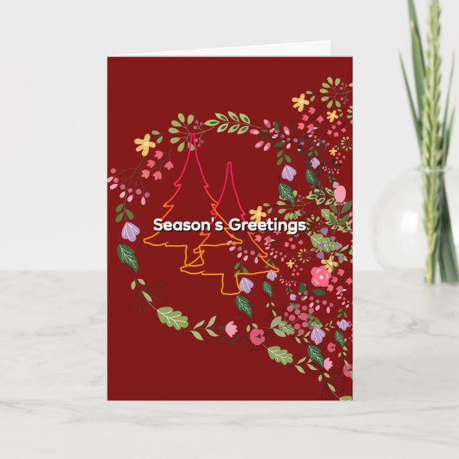 Season's Greetings Dk Red Holiday Christmas  Card (Front)