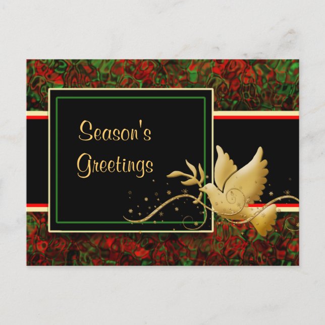 Season's greetings dove peace gold Christmas greet Holiday Postcard (Front)