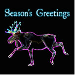 Season's Greetings - Electric Moose Photo Sculpture Magnet<br><div class="desc">A neon-like depiction of a bull moose on a black background. Text reading,  "Season's Greetings" appears in glowing blue and white. Inspired by the Northern Lights.</div>