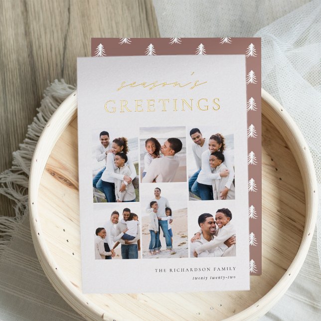 Season's Greetings Elegant 6 Photo Collage Foil Holiday Card (Creator Uploaded)
