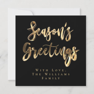 Season's Greetings Elegant Black Gold Script Chic Holiday Card