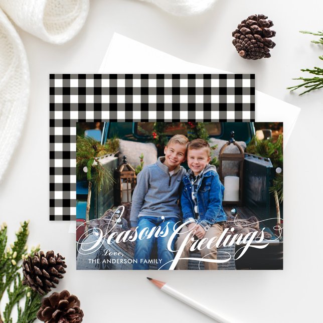 Seasons Greetings Elegant Calligraphy Script Photo Holiday Card (Creator Uploaded)