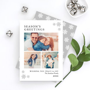 Seasons Greetings Elegant Platinum Photo Collage Holiday Card