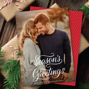 Season's Greetings Elegant Script Christmas Photo  Holiday Card