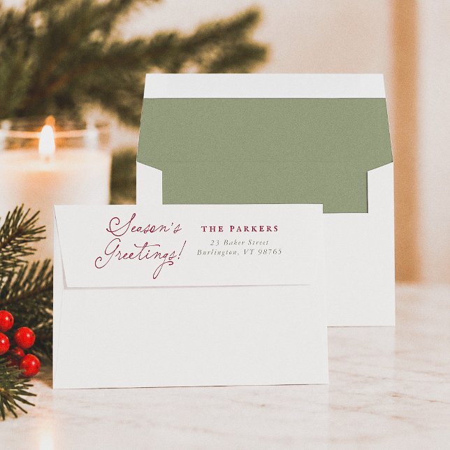 Season's Greetings! Elegant Script Return Address Envelope (Creator Uploaded)