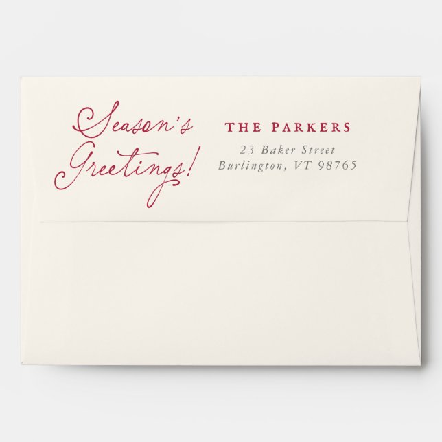 Season's Greetings! Elegant Script Return Address Envelope (Back (Top Flap))