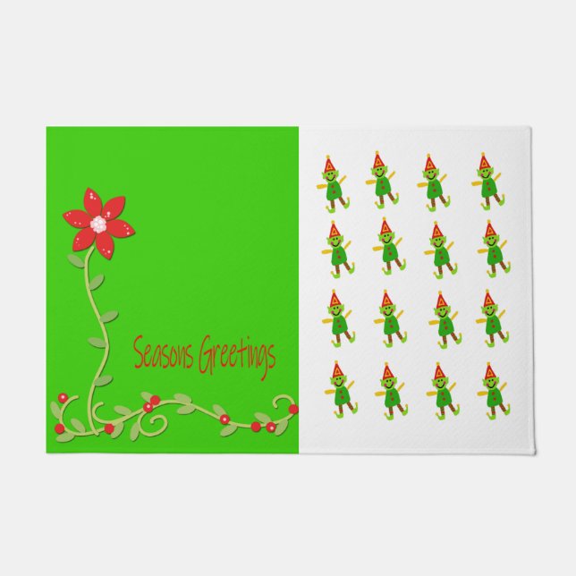 Seasons Greetings Elf, Christmas Matt Doormat (Front)