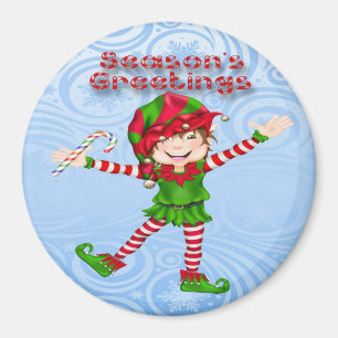Season's Greetings Elf Round Magnet