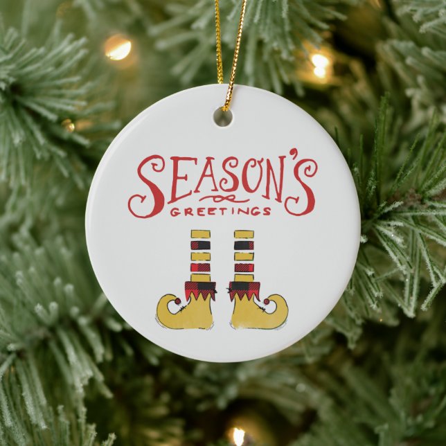 Season's Greetings Elf Shoes Ceramic Ornament (Tree)
