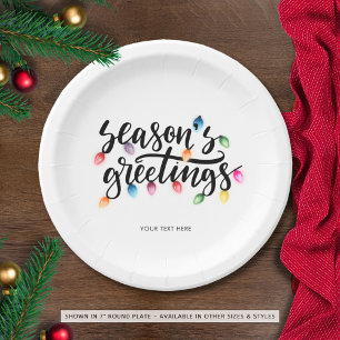 Seasons Greetings Festive Christmas Lights Name Paper Plate