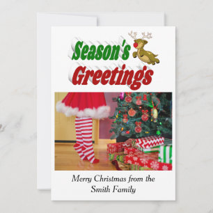 Seasons Greetings Flying Reindeer Christmas Photo Holiday Card