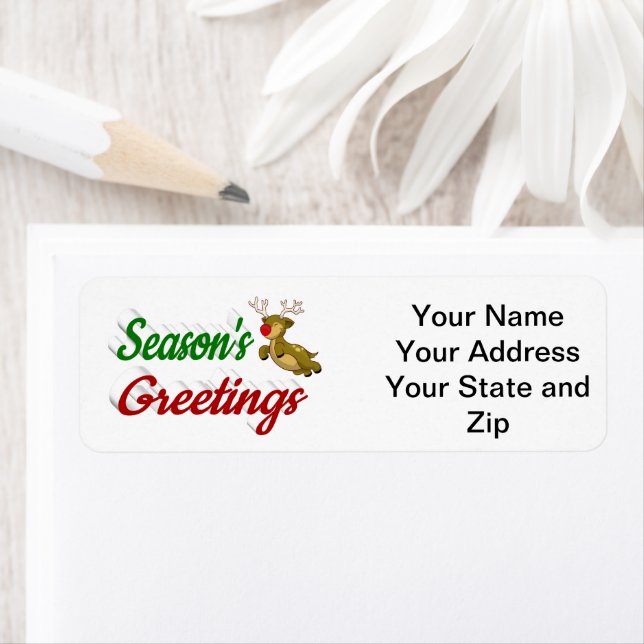 Seasons Greetings Flying Reindeer Christmas script Return Address Label (Insitu)