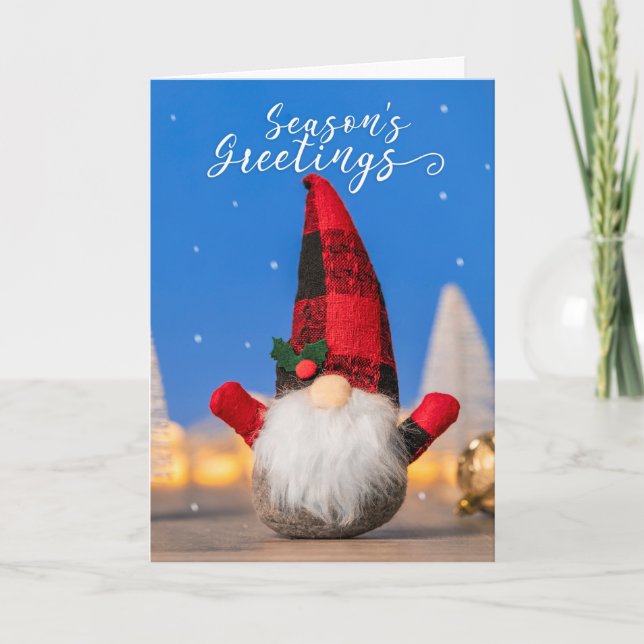 Seasons Greetings For Anyone Cute Winter Gnome Holiday Card (Front)