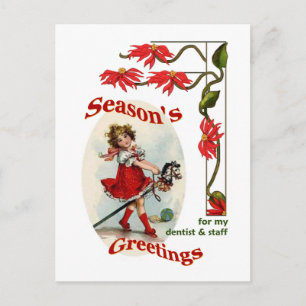Seasons Greetings for Dentist & Staff Vintage Girl Holiday Postcard