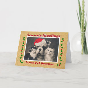 Season's Greetings for Pet Groomer Bulldog and Cat Holiday Card