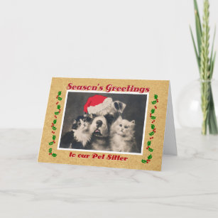 Season's Greetings for Pet Sitter Bulldog and Cat Holiday Card