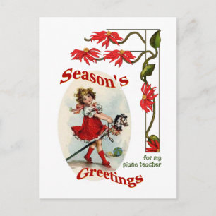 Seasons Greetings for Piano Teacher Vintage Girl Holiday Postcard