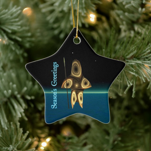 Season's Greetings - Fractal Inuit Hunter Ceramic Ornament (Tree)