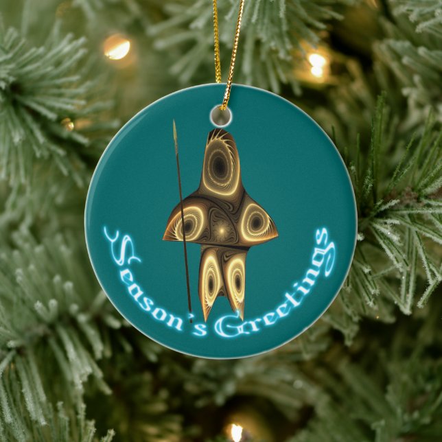 Season's Greetings - Fractal Inuit Hunter Ceramic Ornament (Tree)