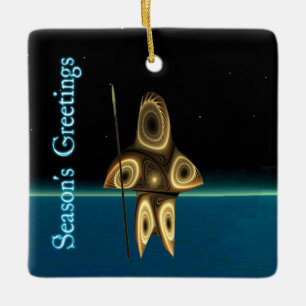 Season's Greetings - Fractal Inuit Hunter Ceramic Tree Decoration