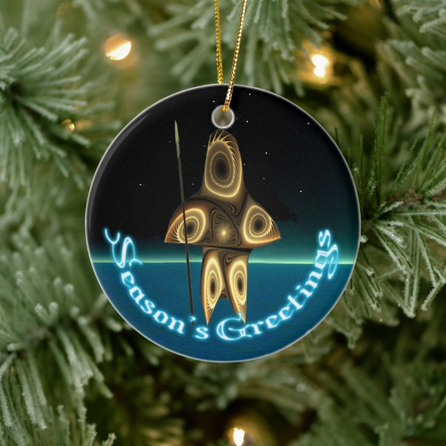 Season's Greetings - Fractal Inuit Hunter Ceramic Tree Decoration (Tree)