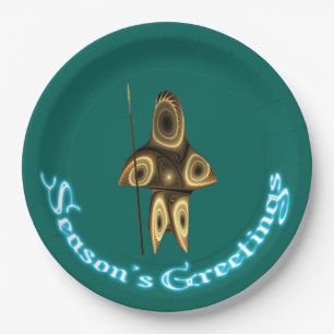 Season's Greetings - Fractal Inuit Hunter Paper Plate