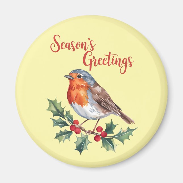 Season's Greetings From Cheerful Robin Magnet (Front)
