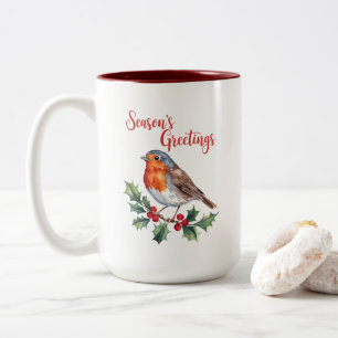 Season's Greetings From Cheerful Robin Two-Tone Coffee Mug
