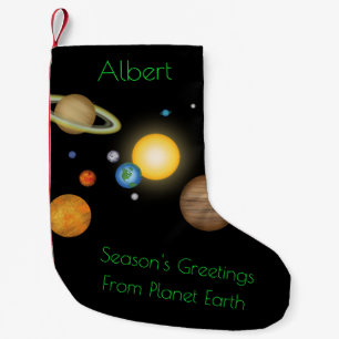 "Season's Greetings From Planet Earth" Cosmic Small Christmas Stocking
