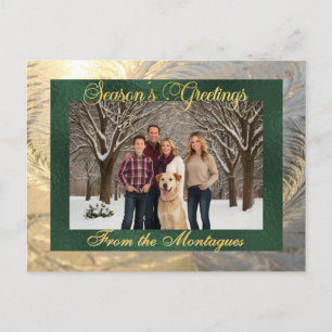 Season's Greetings Frost Border & Photo - Green Holiday Postcard