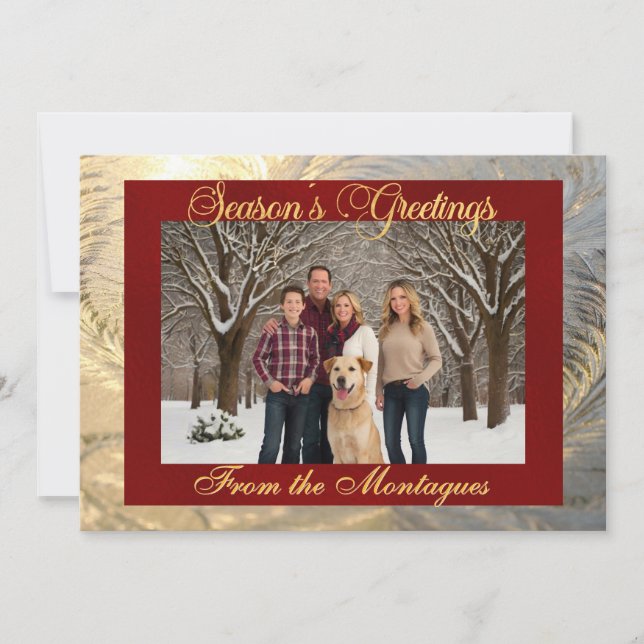 Season's Greetings Frost Border & Photo - Red Holiday Card (Front)