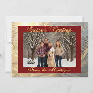 Season's Greetings Frost Border & Photo - Red Holiday Card