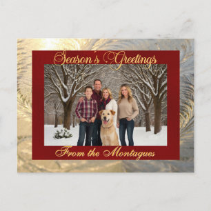 Season's Greetings Frost Border & Photo - Red Holiday Postcard