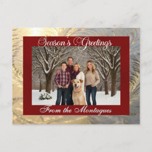Season's Greetings Frost Border & Photo - Red Holiday Postcard